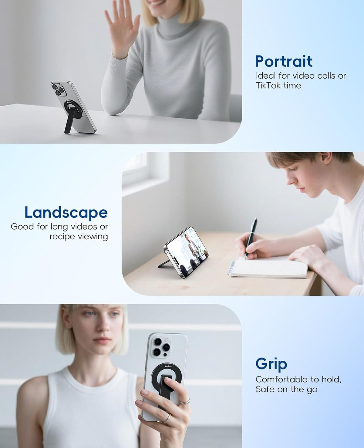 Magnetic Phone Stand for Mag-Safe, 3In1 Phone Grip Holder Kickstand