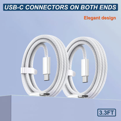Braided USB C to USB C Cable 3.3FT 2 Pack, 60W PD Cord, White