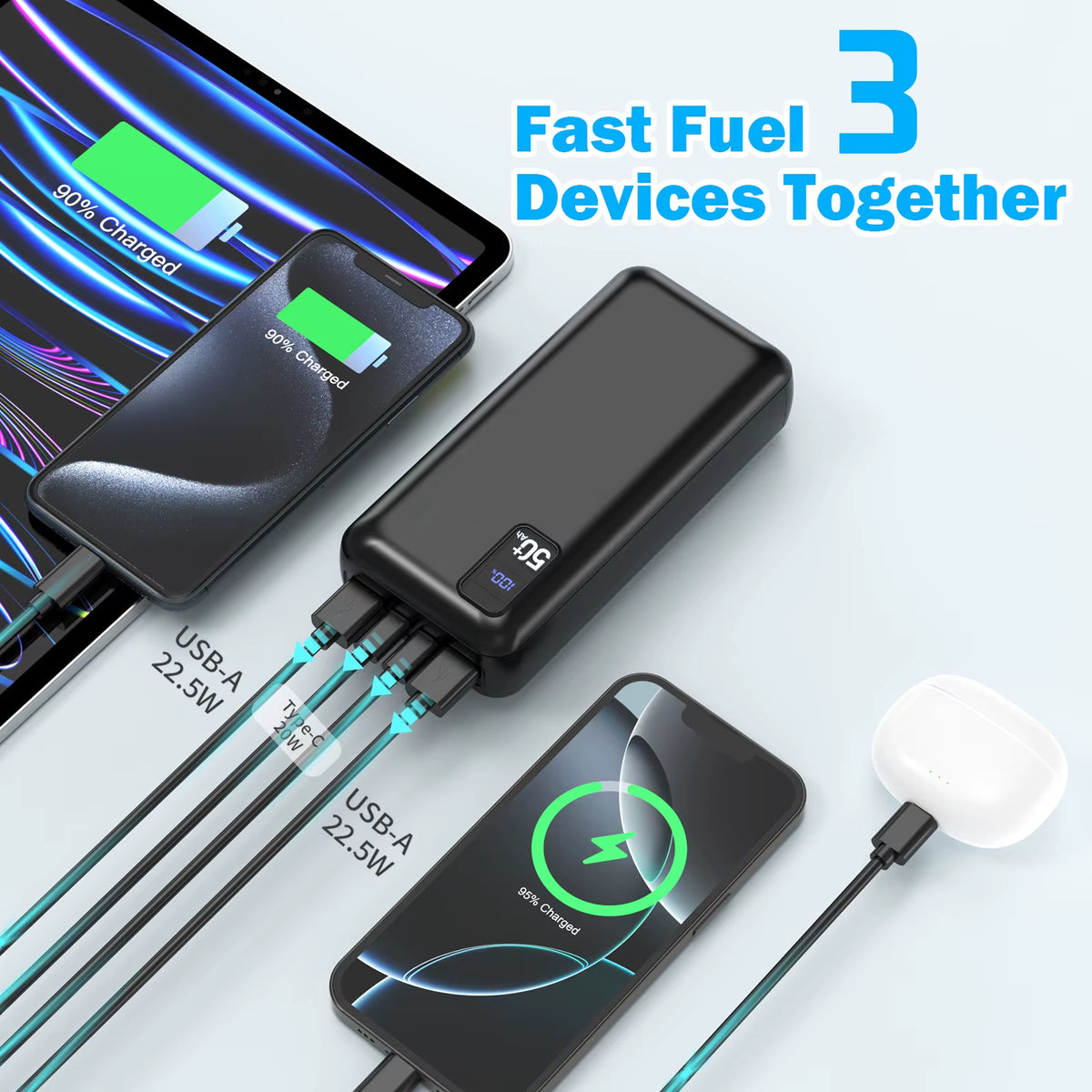 Hot Sale Fast Charge PD22.5W Power Banks 27000Mah 50000Mah Power Bank with LED Display