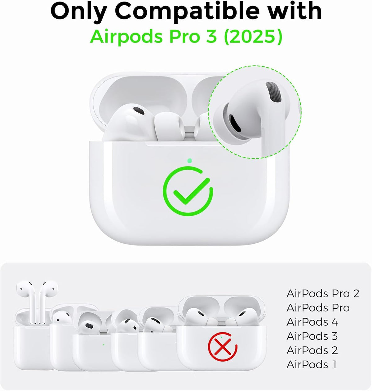 Silicone Airpods Pro 3 Case Cover (2025) with Cleaning Kit, Black