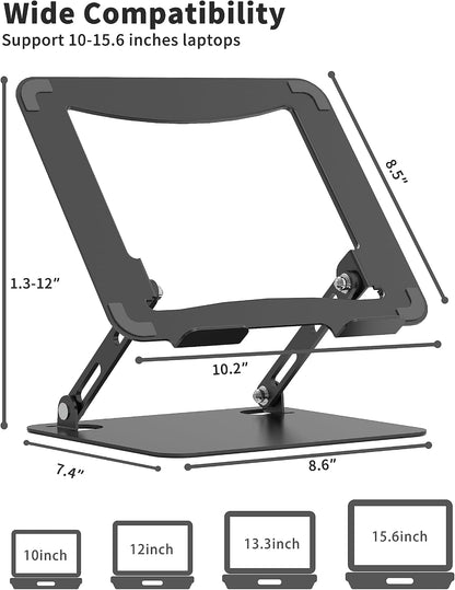 Adjustable Laptop Stand for Desk, Metal Riser 10-15.6", Black