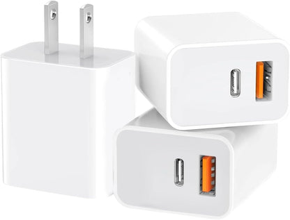 3 Pack USB C Charger Block,20W USB-C & USB-A Port Charger，For I Phone 17/16/15/14/13/12/11/X/8, I Pad and More
