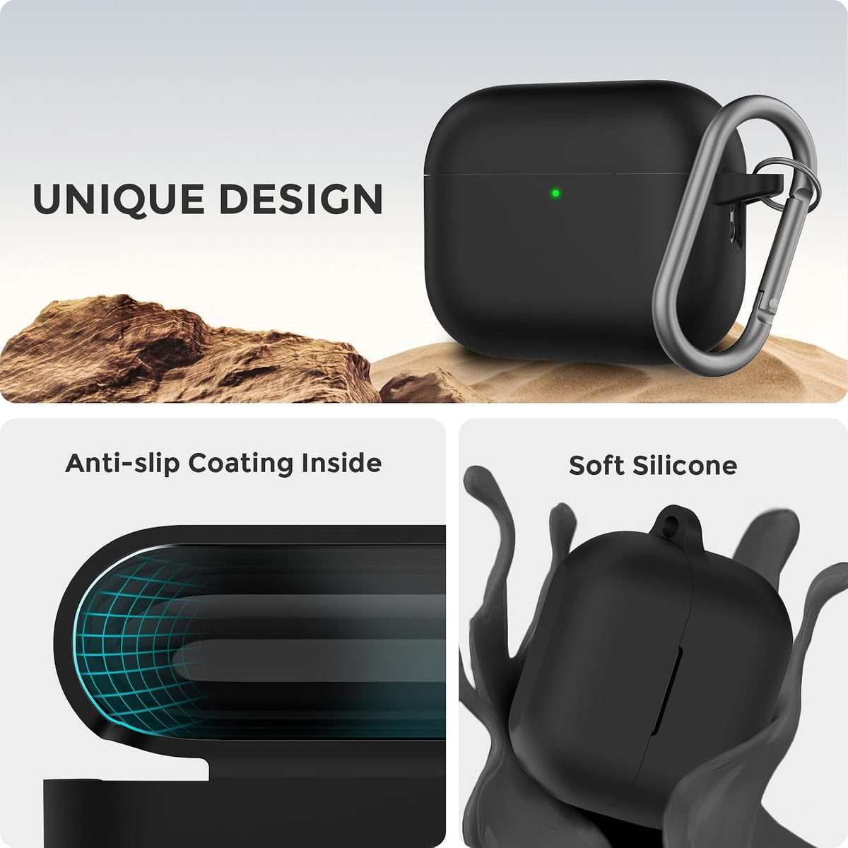 Silicone Airpods Pro 3 Case Cover (2025) with Cleaning Kit, Black