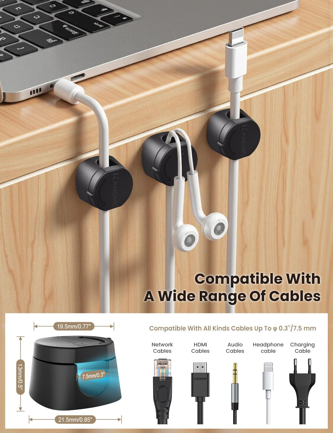 6 Pack Rotatable Cord Organizer,360°Spin Magnetic Cord Holder