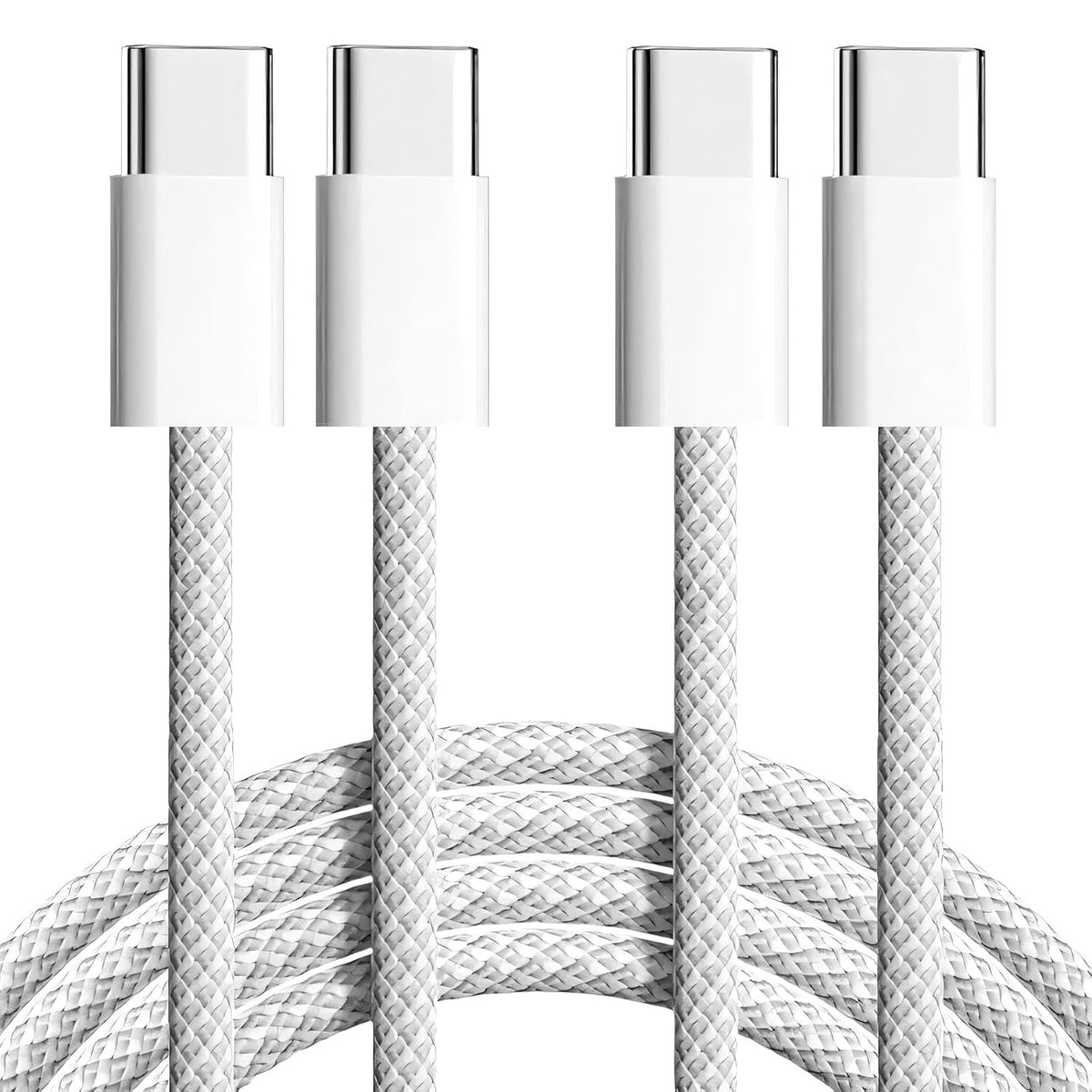 Braided USB C to USB C Cable 3.3FT 2 Pack, 60W PD Cord, White