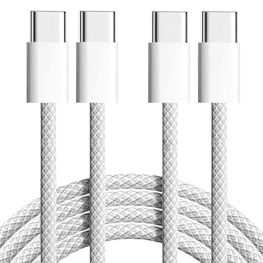 Braided USB C to USB C Cable 3.3FT 2 Pack, 60W PD Cord, White