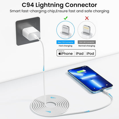 Iphone Fast Charger Apple Mfi Certified 2Pack 20W USB C Charger Block with 6FT Braided Lightning Cable for Iphone 14 13 12 11 Pro Max plus Mini Xs Xr