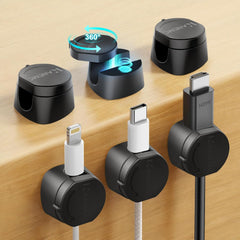 NOSGNL 360° Rotating Magnetic Cable Holders – 6-Pack Black