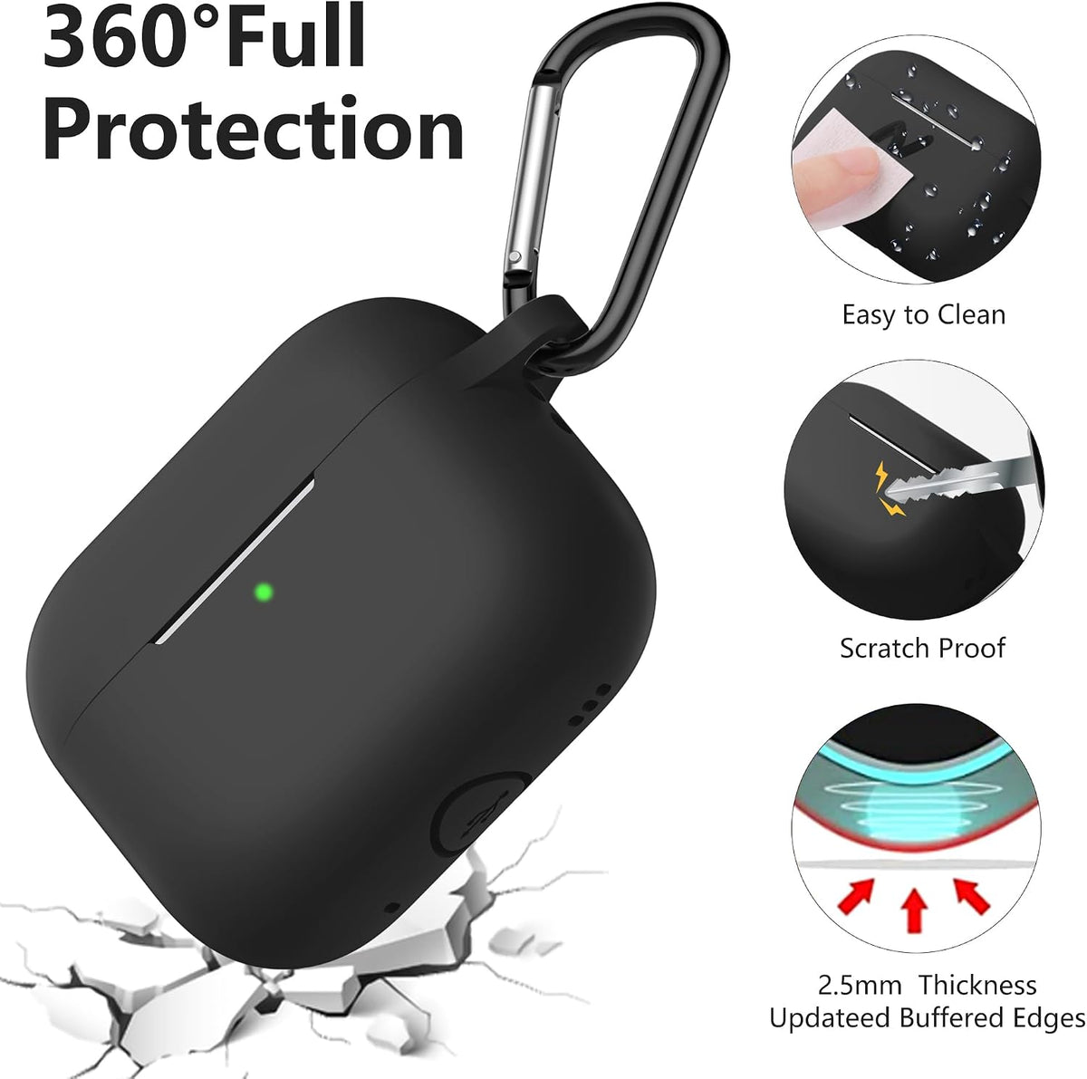 for Airpods Pro 3 Case Cover, Soft Silicone 360° Protection,Black