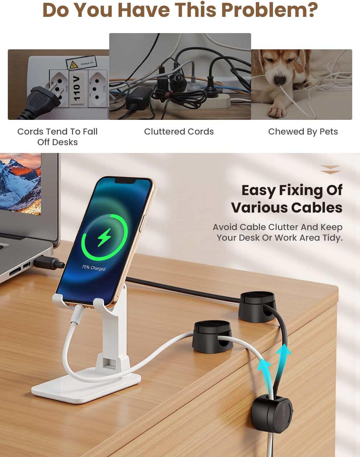 6 Pack Rotatable Cord Organizer,360°Spin Magnetic Cord Holder