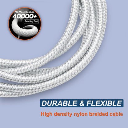 Braided USB C to USB C Cable 3.3FT 2 Pack, 60W PD Cord, White