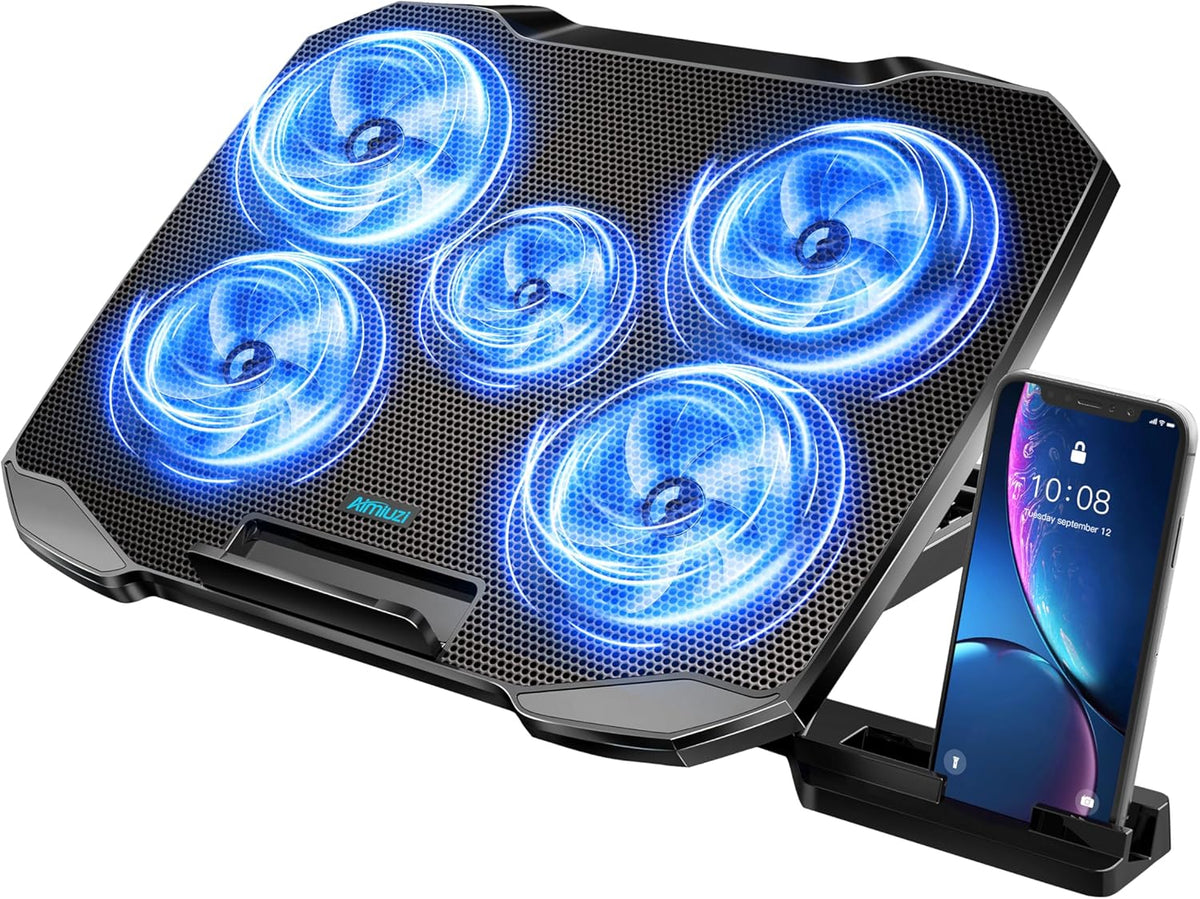 Laptop Cooling Pad Laptop Cooler Stand, Laptop Fan Cooling Pad for 12-15.6 Inch Laptop Notebooks, 5 Quiet Fans, 5 Angle Adjustable Laptop Cooling Stand (Black)