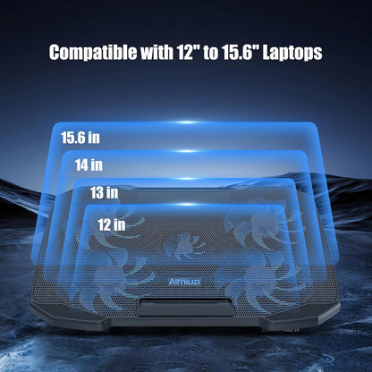 Laptop Cooling Pad Laptop Cooler Stand, Laptop Fan Cooling Pad for 12-15.6 Inch Laptop Notebooks, 5 Quiet Fans, 5 Angle Adjustable Laptop Cooling Stand (Black)